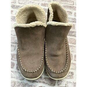 L.L. Bean Slippers Boots Women 8 M Mountain Shoes Brown Suede Comfort Moc Fleece